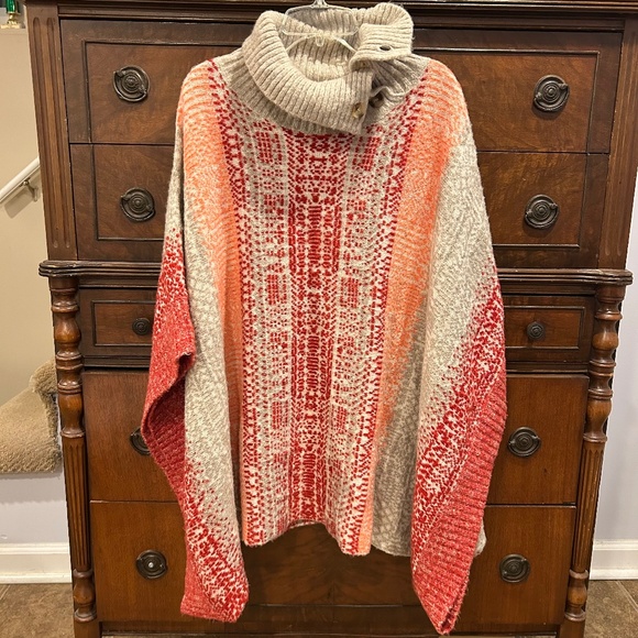 Caslon Jacquard Oversized Knit Boxy Poncho Sunset Colors SX/S - Picture 1 of 10